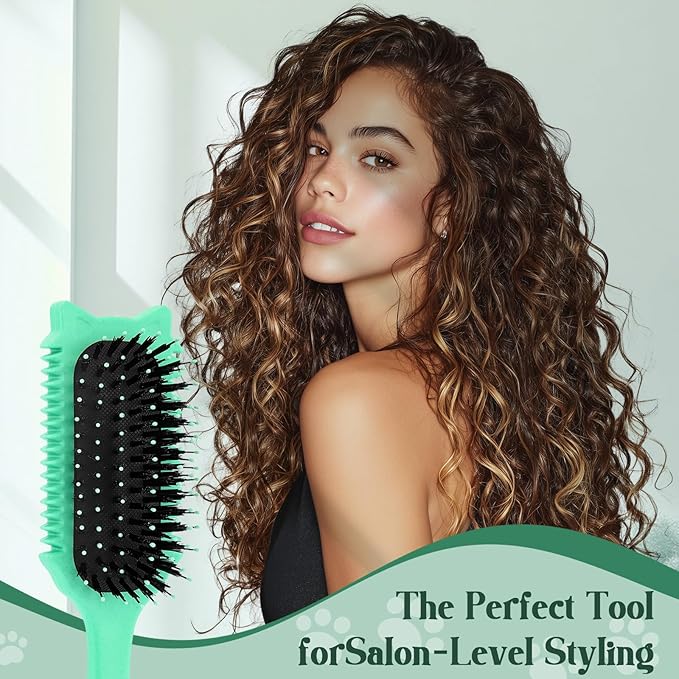 Curly Hair Brush, Curl Defining Brush for Effortless Curly Hair Care, Funny Cat Ear Type Curl Brush Suitable for Wet & Dry Hair,Women and Men,Reduces Frizz (Green)
