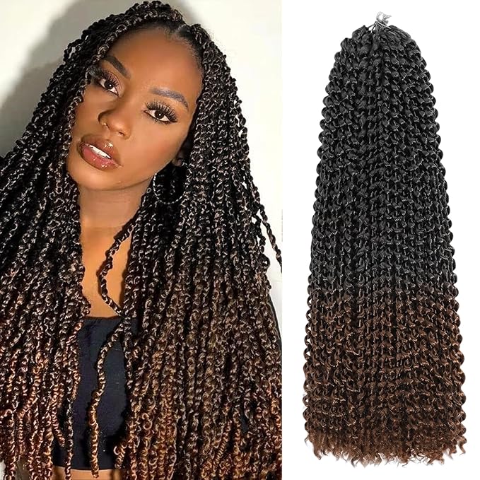 Passion Twist Hair 16 Inch 8 Packs Water Wave Crochet Hair Bohemian Braiding Hair Pre Looped Crochet Braids Hair Extensions For Black Women （T/30#）