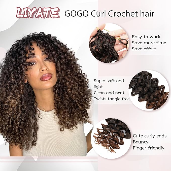 7 Packs Gogo Curl Crochet Hair for Women 18 Inch Pre-Twisted Curly Crochet Hair Deep Ocean Beach Curl Crochet Braids Synthetic Braiding Hair Extensions (18 Inch, 1B/30)