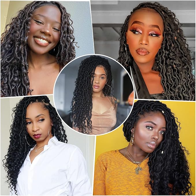 Goddess Locs Crochet Hair 12Inch Pre-looped Short River Locs Curly Faux locs Crochet Hair Hippie Locs Bohemian Locs Crochet Braids 4Packs(1B, 12inch)