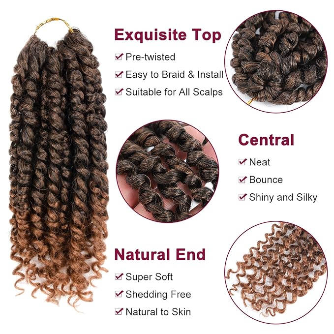 Passion Twist Hair For Kids - 8 Packs 6 Inch Passion Twist Crochet Hair For Black Women, Crochet Pretwisted Curly Hair Passion Twists Synthetic Braiding Hair Extensions(6 Inch 8 Packs, T30)
