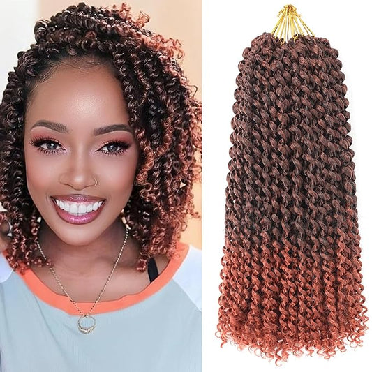 Copper Passion Twist Hair 14 Inch 7 Packs Water Wave Crochet Hair T350# Wrap Braiding Hair For Passion Twist Crochet Hair/Butterfly Locs/Spring Twist Crochet Braids Boho Hair Extension (14 Inch,T350#)