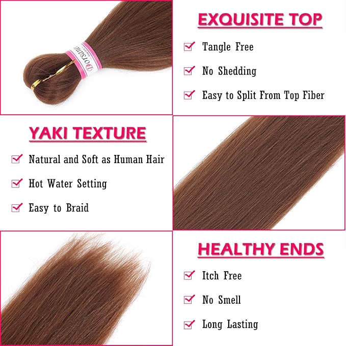 Dorsanee Brown Braiding Hair Pre Stretched 20 Inch 8 Packs Braiding Hair Extensions for Crochet Box Braids Twists Locs Hair Soft Yaki Texture Hot Water Setting (20inch,#30)