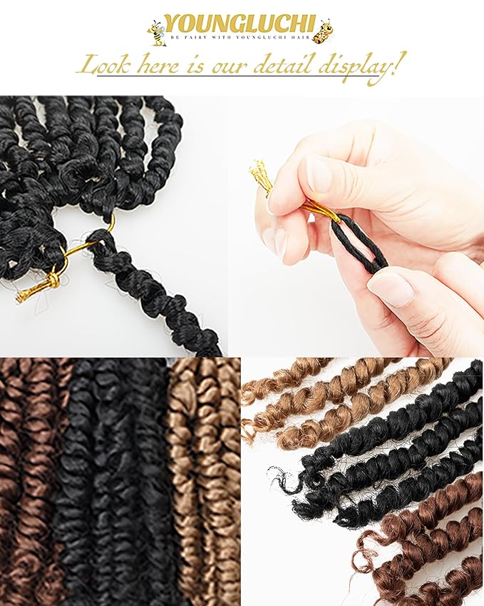 Passion Twist Crochet Hair- Mixed Colors Combo Pack,4 Inch 8 Packs Pre Looped Pretwisted Super Short Crochet Hair Extensions Braided by Synthetic Spring Kinky Twist Bohemian Curls(1B+27#+30#)
