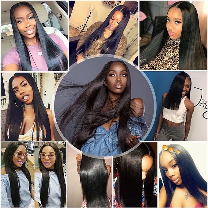 12A Straight Bundles with Frontal Human Hair 18 20 22+16 Inch Brazilian Human Hair Bundles with Frontal 100% Unprocessed Virgin Weave Hair with 13x4 HD Lace Closure