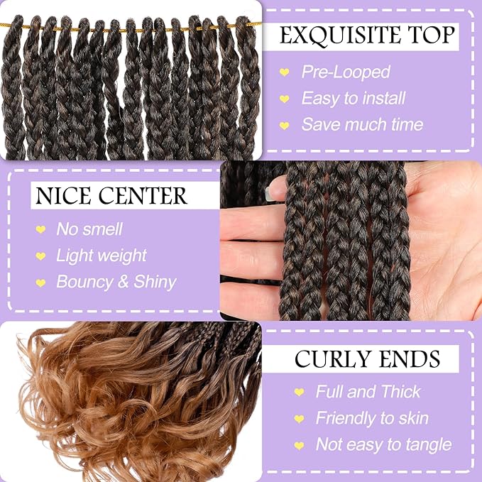French Curl Crochet Braids 22 Inch 8 Packs Goddess Box Braids Crochet Hair for Women Pre Looped Crochet Box Braid with Curly Ends Synthetic French Curly Braiding Hair Extensions (1B/30)