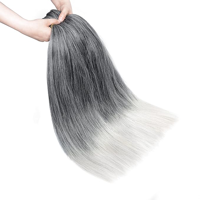 AQINBEL Pre-stretched Braiding Hair 26 Inches -8 Bundles Itch Free Synthetic Fiber Crochet Twist Braids Yaki texture Ombre Braiding Hair Extensions (Black/silver)