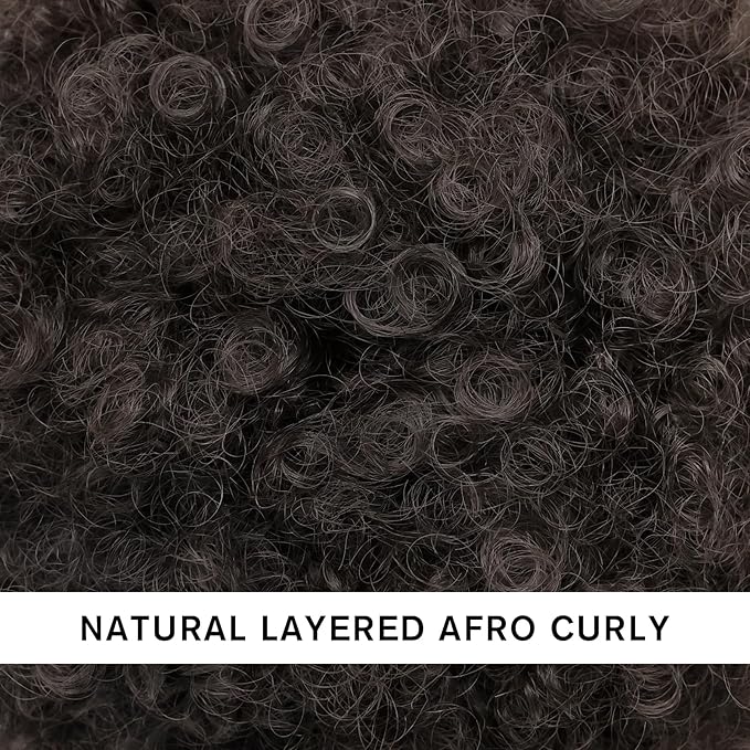 AISI QUEENS Synthetic Curly Puff Drawstring Ponytail, Black Brown Faux Buns Short Kinky Curly Hair Ponytail Hair Extension Updo Wrap Fiber Wig Large Size(2#)