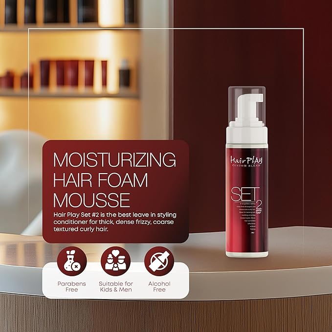 HairPlay Set #2 Hair Foam Mousse - Medium Hold Styling Foam for Frizz Control - Hair Mousse for Curls - Curl Defining Moisturizing Mousse for Wavy Hair - 8 Fl Oz