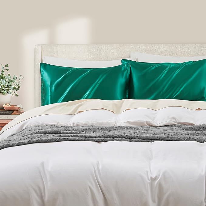 King Size Satin Pillowcase Set of 2 with Envelope Closure,Blackish Green Silk Pillowcase for Hair and Skin (20x36)