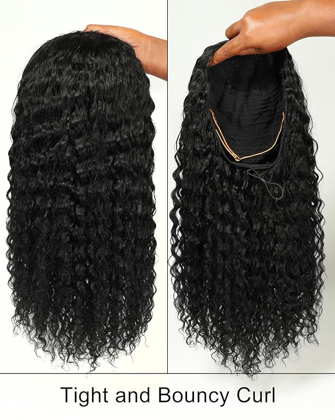 BEEOS Curly Half Wig Human Hair 16 Inch, 180% Density Drawstring Seamless Flip Over Glueless Half Wigs for Women, No Smell Beginner Friendly