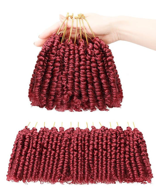Short Passion Twist Crochet Hair for Black Women and Kids,Pre-Twisted Pre Looped Passion Twist Hair,4 Inch 8 Packs Burgundy Short Bob Spring Twist Bohemian Braids,Curly Hair Extensions(4"-8P,BUG)