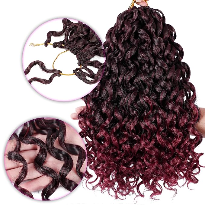 7 Packs GoGo Curl Crochet Hair 12 Inch Red Burgundy Short Curly Crochet Hair for Women Beach Curl Water Wave Deep Twist Crochet Braids Synthetic Braiding Hair Extensions (12 Inch, T1B/BUG)