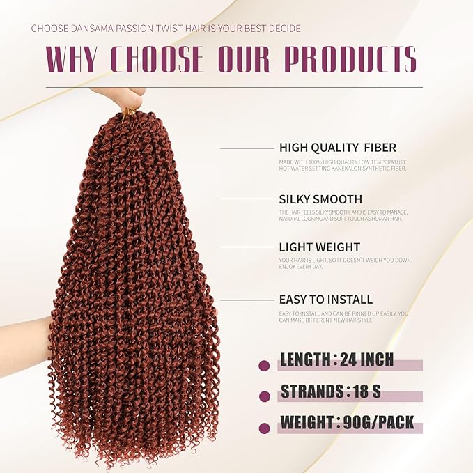 Dansama Passion Twist Hair Water Wave Braiding Hair for Butterfly Style Crochet Braids Bohemian Hair Extensions (24 Inch (Pack of 7), #350)