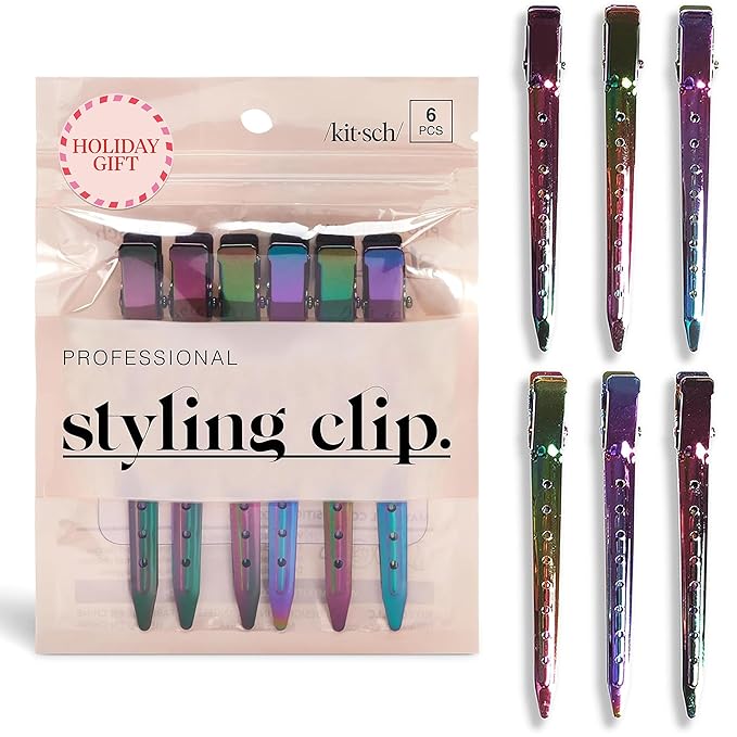 Kitsch Professional Alligator Clips for Hair Styling – 3.5" Aluminum Hair Sectioning Clips for Salon & Makeup Application | Lightweight for Stylists | Ideal Gifts for Women – Iridescent, 6 Pcs