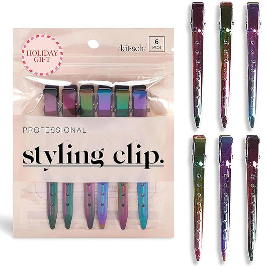 Kitsch Professional Alligator Clips for Hair Styling – 3.5" Aluminum Hair Sectioning Clips for Salon & Makeup Application | Lightweight for Stylists | Ideal Gifts for Women – Iridescent, 6 Pcs