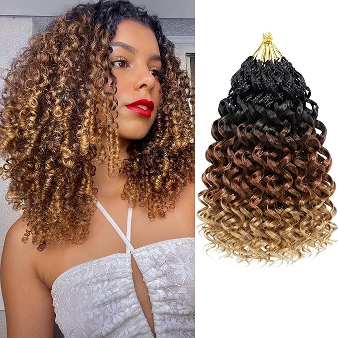 7 Packs Gogo Curl Crochet Hair for Women 12 Inch Pre-Twisted Curly Crochet Hair Pre Looped Deep Ocean Water Wave Beach Curl Crochet Braids Synthetic Braiding Hair Extensions (12 Inch, 1B/30/27)