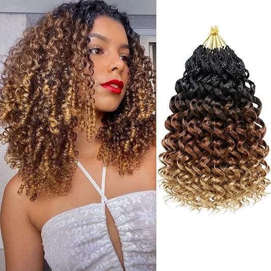 7 Packs Gogo Curl Crochet Hair for Women 12 Inch Pre-Twisted Curly Crochet Hair Pre Looped Deep Ocean Water Wave Beach Curl Crochet Braids Synthetic Braiding Hair Extensions (12 Inch, 1B/30/27)