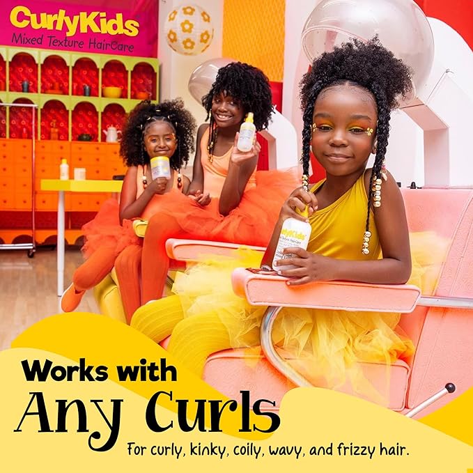 CurlyKids Textured Hair Care Set with Hair Detangler Spray, Kids Shampoo, Conditioner & Creme for Curly, Frizzy, & Wavy Hair | Sulfate & Paraben-Free Formula to Detangle, Hydrate, and Revitalize Curls