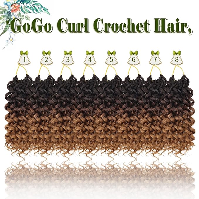 Vomella GoGo Curl Crochet Hair 8 Packs Water Wave 10 Inch Curly Crochet Hair for Women Short Beach Curl Synthetic Deep Twist Extensions(OT4/30#)