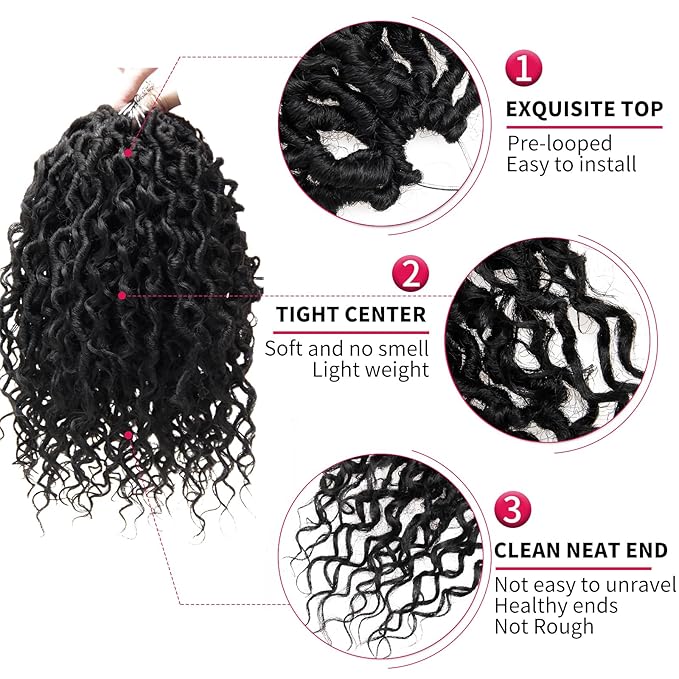 Goddess Locs Crochet Hair Short Curly Boho Faux Locs 10Inch 8Packs Pre-looped River Hippie Bohemian Loc Crochet Braids for Black Women (1B, 10inch(Pack of 8))