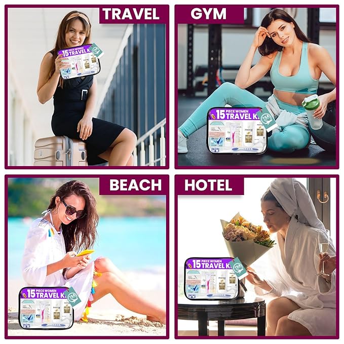 Trektote Bulk Hygiene Kit For Women – (50 Pack) 15 Piece Set – Featuring Top Trusted Brands, TSA Compliant, Bulk Travel Essentials, Includes Shampoo And Conditioner, Body Wash, Toiletry Bag & More