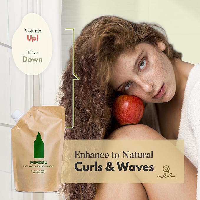 mimosu Apple Cider Vinegar Hair Rinse with Rice Water Refill 8.45oz, Hair Growth Cleansing Conditioner, Gentle Scalp Cleanser for Build Up, Glycolic Acid Dandruff Treatment
