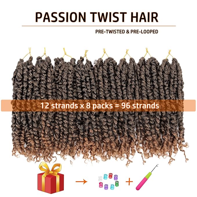 Passion Twist Hair 14 Inch Pre-twisted Passion Twist Crochet Hair for Women Pre-looped Water Wave Crochet Braids Bohemian Curly Crochet Hair Synthetic Hair Extensions 8 packs 1B/30