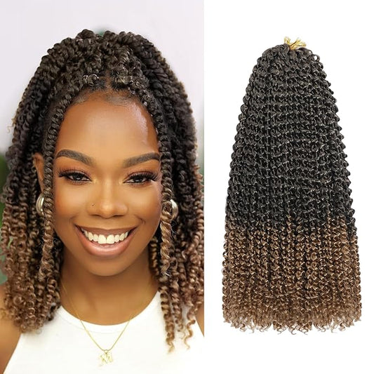 Passion Twist Hair 12 Inch 8 Packs Water Wave Crochet Hair Bohemian Braiding Hair Pre Looped Crochet Braids Hair Extensions for Black Women （T/27#）