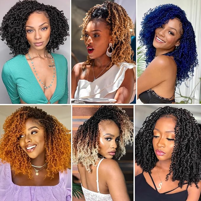 COOKOO 8 PCS Pre-twisted Yanky Twists Synthetic Crochet Braiding Hair 8 Inch Ombre Brown to Blonde Pre Looped Spring Twists Hair Short Water Wave Passion Twists Crochet Hair with Curls 1B/30/27#
