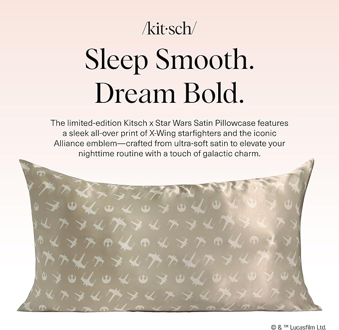 Kitsch x Star Wars Rebel Alliance Satin Pillowcase | Satin Pillowcase with Zipper, Better Than Silk Pillowcase | Frizz-Reducing Pillow Case for Hair & Skin Care, Cooling & Breathable - King