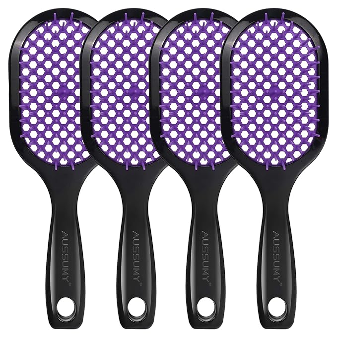 4 Pack Vented Detangling Hair Brush - Detangler Hairbrush with Soft Bristles for Effortless Tangle Free - Ideal for Wet Dry or Curly Damaged Hair for Women Men Kids
