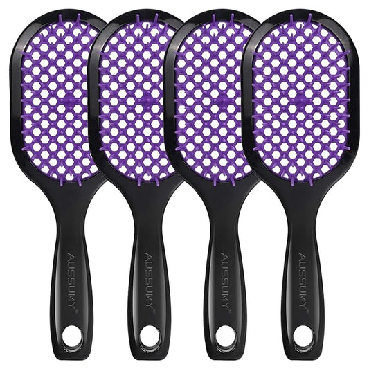 4 Pack Vented Detangling Hair Brush - Detangler Hairbrush with Soft Bristles for Effortless Tangle Free - Ideal for Wet Dry or Curly Damaged Hair for Women Men Kids