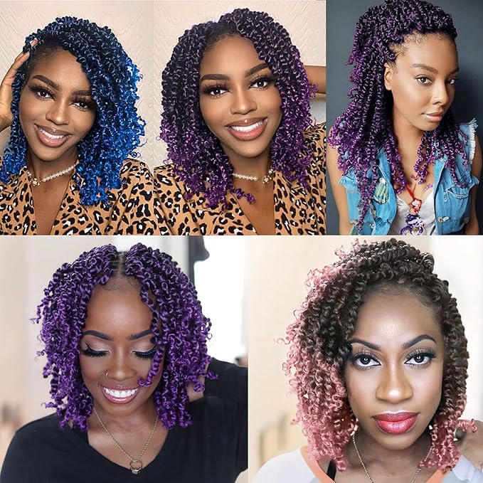 Pre Looped Pretwisted 6 Inches 8 Packs Passion Twist Crochet Hair for Black Women and Kids-Omber Purple,Soft Lightweight Hair Extension(6"-8 Packs,T1B/Purple)