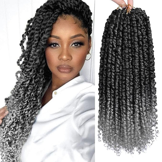 NAYOO Passion Twist Hair - 8 Packs 16 Inch Passion Twist Crochet Hair For Women, Crochet Pretwisted Curly Hair Passion Twists Synthetic Braiding Hair Extensions(16 Inch 8 Packs, TGREY)