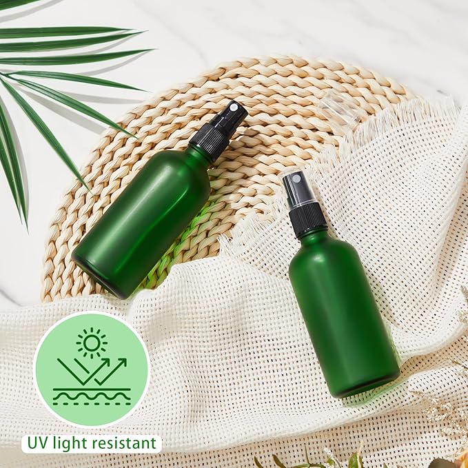 Roshtia 30 Pcs 3.4 oz /100 ml Green Glass Spray Bottle Refillable Perfume Atomizer Frosted Decorative Empty Bottles with Fine Mist Sprayer Pump for Face Body Travel