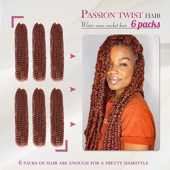 Dansama Passion Twist Hair 6 Packs Water Wave Braiding Hair for Butterfly Style Crochet Braids Bohemian Hair Extensions (18inch, #350, Economy Pack)