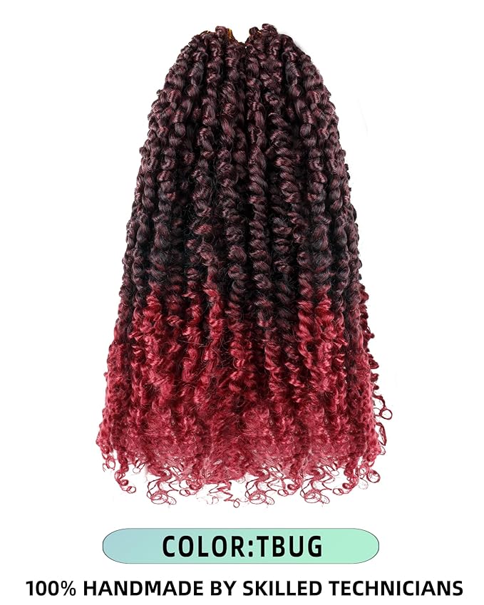14 Inches 8 Packs Passion Twist Crochet Hair-Ombre Burgundy Pre-twisted Passion Twists,Pre-Looped Crochet Braids Made Of Bohemian Hair Synthetic Braiding Hair Extensions (14 Inch(Pack of 8), TBUG)
