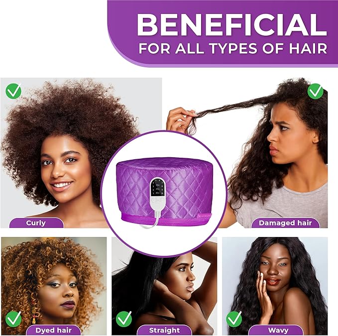 Hair Steamer for Deep Conditioning w/10-level Heats Up Quickly, Heating Cap for Deep Conditioner - Thermal Steam Cap for Black Hair, Great for Hair Treatment (Purple)