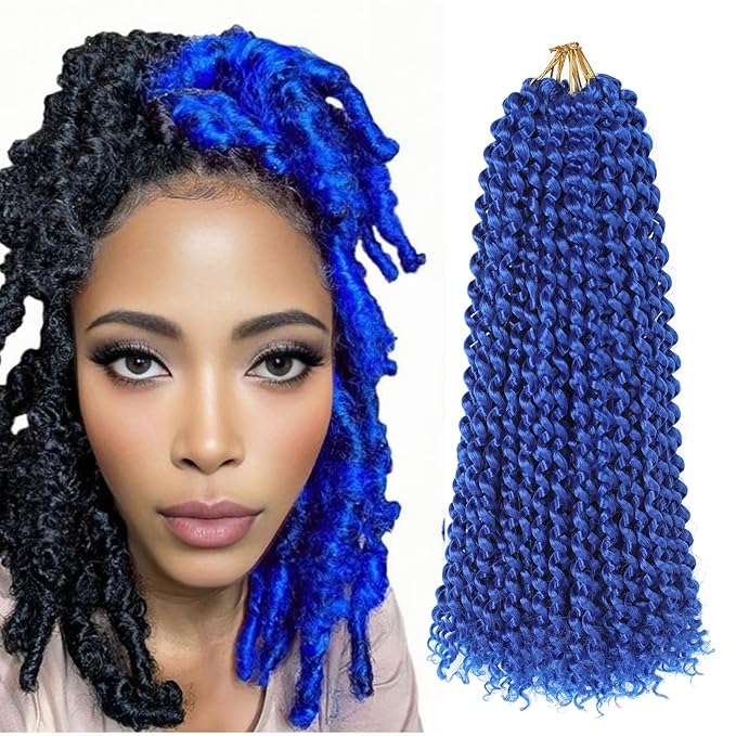 Blue Passion Twist Hair,14 Inch 7 Packs Short Water Wave Crochet Hair Soft Wrap Braiding Hair For Passion Twist Crochet Hair/Butterfly Locs/Spring Twist Crochet Hair Braids (14in,7pcs,blue#)