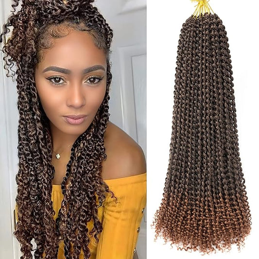 24 Inch Passion Twist Hair, Ombre Brown Water Wave Crochet Hair 22 Strands/Pack Long Passion Twist Crochet Hair for Women Bohemian Synthetic Curly Braiding Hair Extensions(24in,1B/30)
