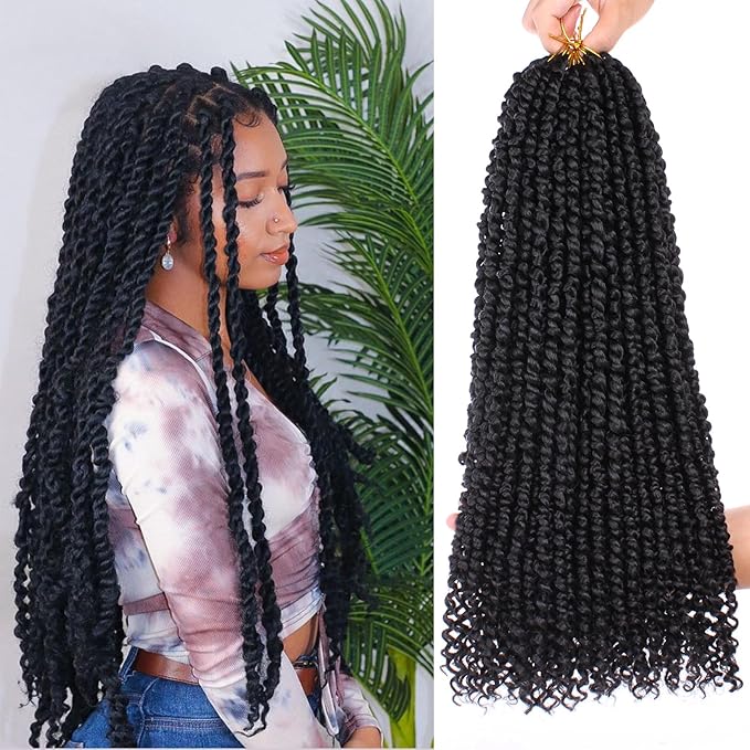 Xtrend 8 Packs Pre-twisted Passion Twist Crochet Hair 18 Inch Natural Black Pre-looped Crochet Braids Hair For Women Bohemian Synthetic Passion Braiding Hair Extension (8packs, 1B#)