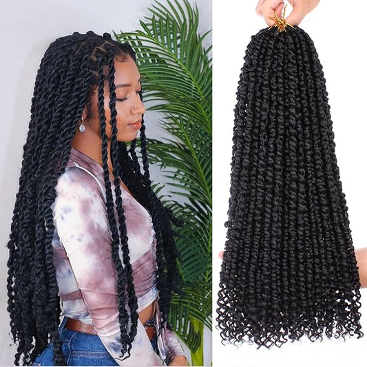 Xtrend 8 Packs Pre-twisted Passion Twist Crochet Hair 18 Inch Natural Black Pre-looped Crochet Braids Hair For Women Bohemian Synthetic Passion Braiding Hair Extension (8packs, 1B#)