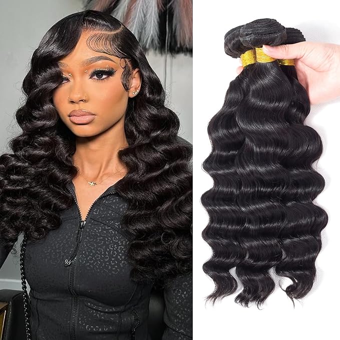 Loose Wave Human Hair Bundles (14 16 18 Inch) 12A Loose Deep Wave Bundles Human Hair 100% Unprocessed Brazilian Virgin Remy Hair Extension Natural Color