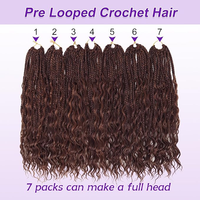 Eacia Goddess Box Braids Crochet Hair 14 Inch 7 Packs Boho Box Crochet Hair for Women Pre Looped Braids with Curly Ends (14 Inch, P33/30#)