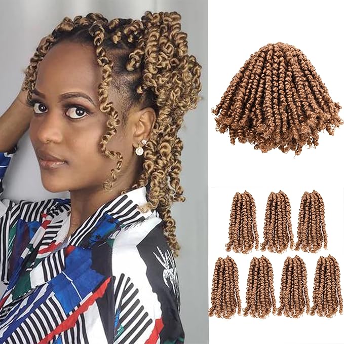 Super Short Passion Twist Crochet Hair for Black Women and Kids-6 Inch 7 Packs Pure Blonde Pre Looped Pre-twisted Passion Twist Hair,Bob Spring Kinky Twist Bohemian Curl(6"-7P,27#)