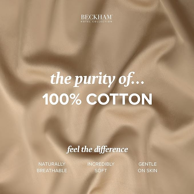 Beckham Hotel Collection 100% Cotton Pillow Cases Standard/Queen Size Set of 2, 500TC, Luxury Sateen Pillowcases, Open End, Breathable, Moisture-Wicking, Sand