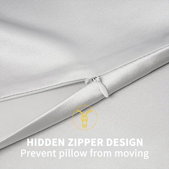 ZIMASILK 100% Pure Mulberry Silk Pillowcase for Hair and Skin Health,Soft and Smooth,Both Sides Premium Grade 6A Silk,600 Thread Count,with Hidden Zipper,1pc (Queen 20''x30'',Light Grey)
