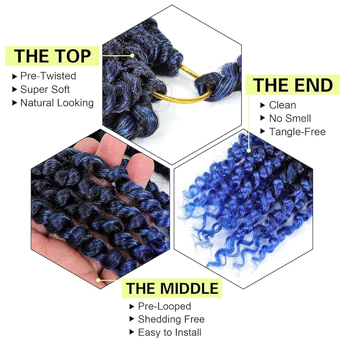 Passion Twist Crochet Hair 8Inch Passion Twist Hair 8 Packs Pre-Twisted Passion Twist Crochet Hair for Black Women Soft Passion Twist Curly Crochet Hair 8"(Pack of 8) Tblue