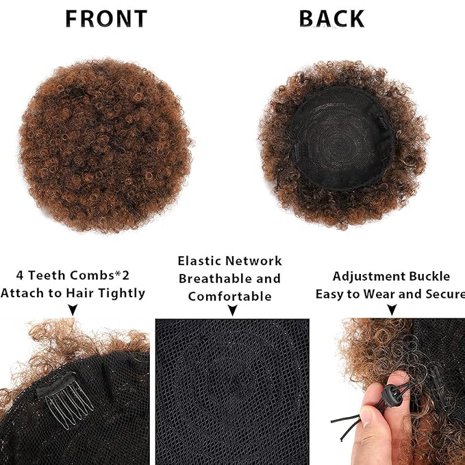 Afro Puff Drawstring Ponytail with Bangs ponytail extension for black women Short Curly Clip in Wrap Updo Hairpiece(T30) (No bangs, T30#)